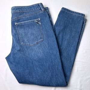 White House Black Market Mid Rise Girlfriend Jeans Size 14 Distressed Rhinestone